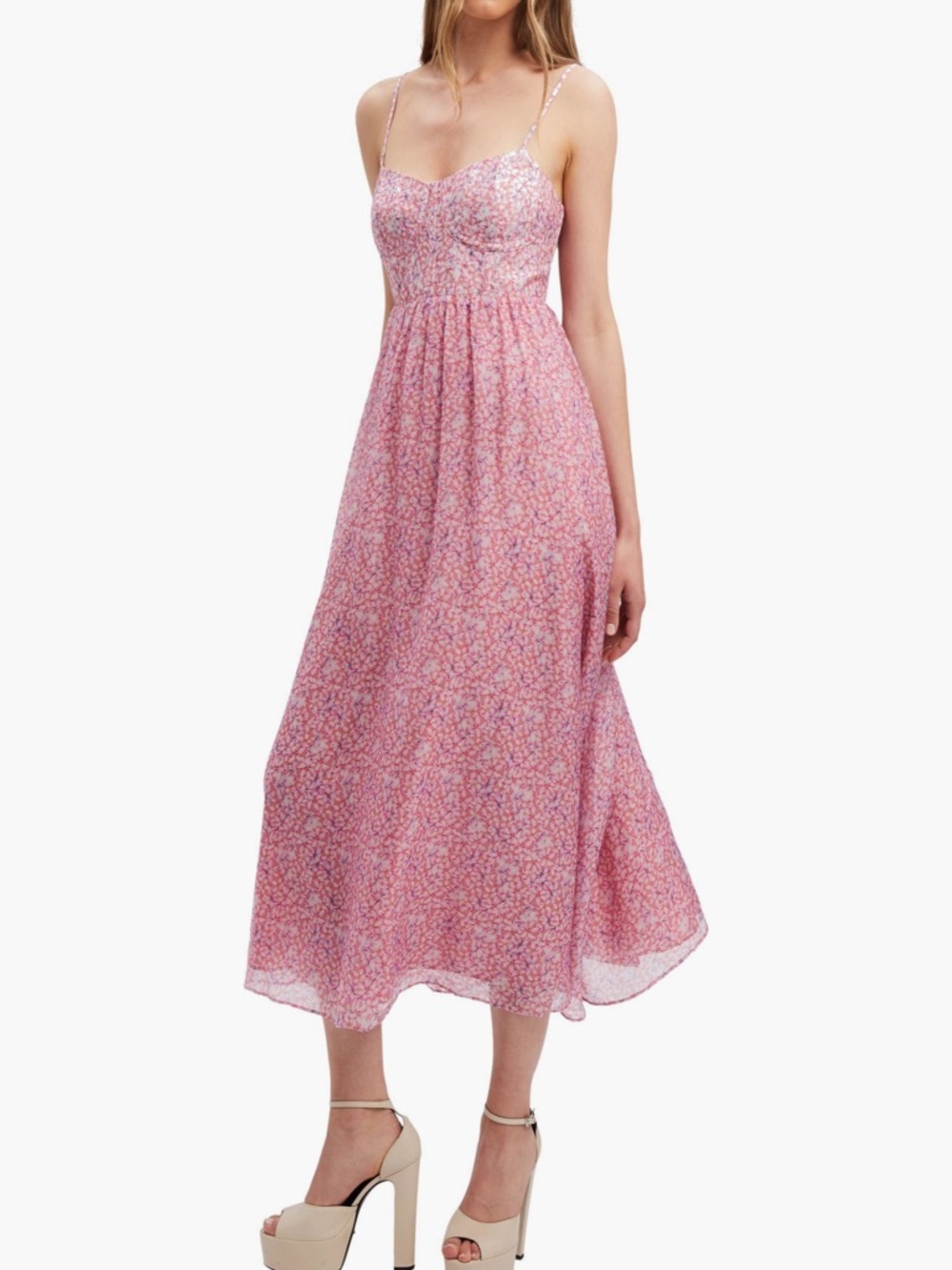 Bardot Pink Micro-Print Midi Skirt